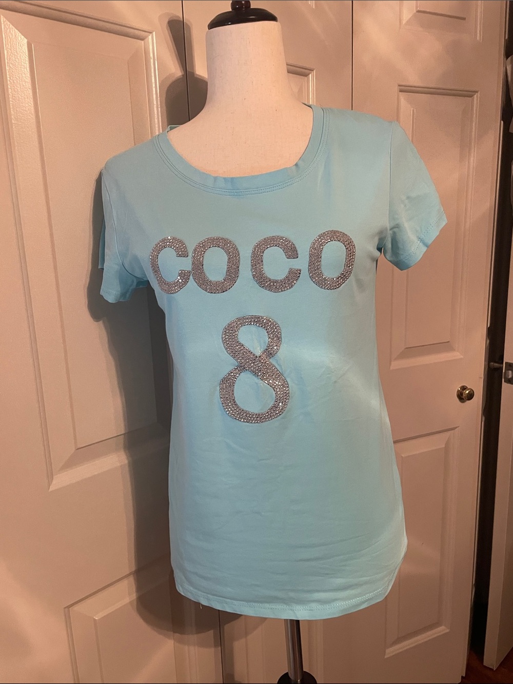 Short Sleeve Tee in Light Blue with Silver Accent